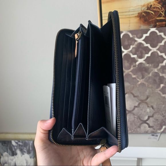 NWT HERITAGE VINTAGE Blue STRIPE LEATHER ACCORDION WALLET (COACH F74731) - Picture 5 of 5